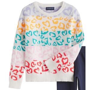 Andy & Evan Girls Rainbow Heart Print Sweater Size 8 Cotton Knit